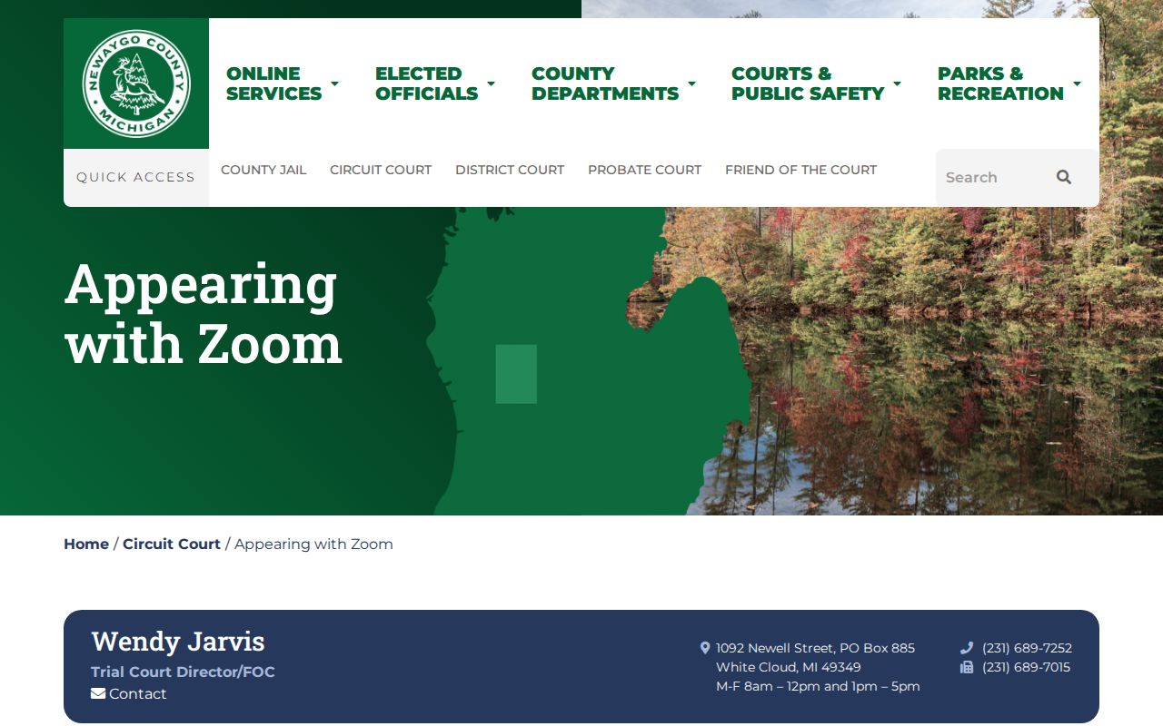 Newaygo County court dates Zoom hearing instructions