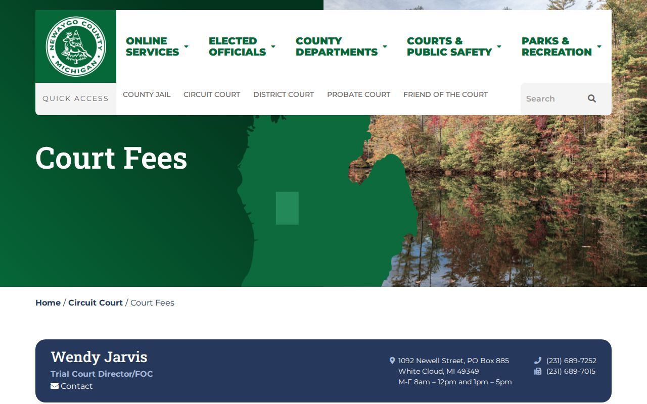 Newaygo County civil docket research showing Circuit Court civil fee information