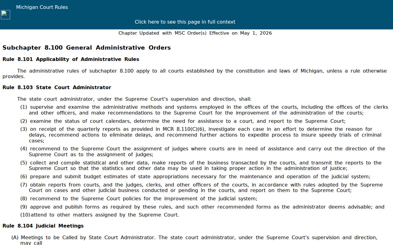 Newaygo County court docket Michigan Court Rule 8 public access reference