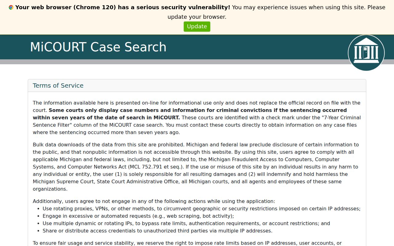 Newaygo County court docket MiCOURT case-number search fields