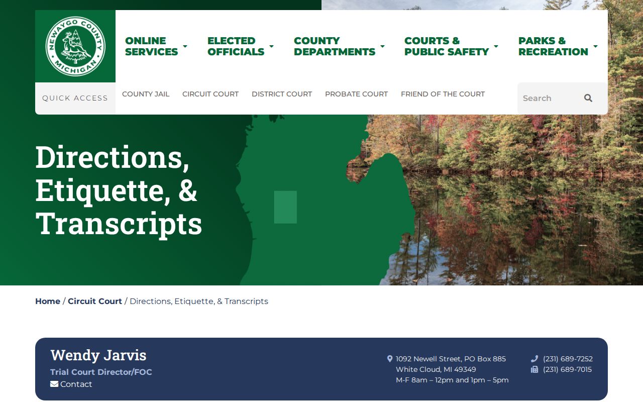Newaygo County court records transcript request instructions